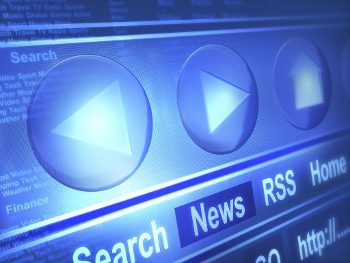 Navigationselemente mit Schaltflächen für Suche, Nachrichten und RSS-Feed.