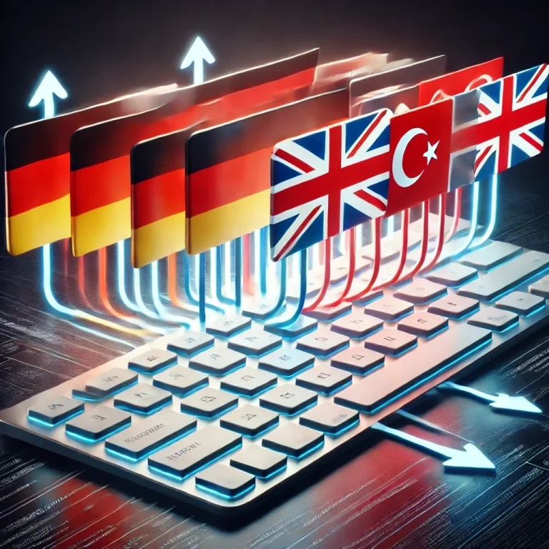 Türkische und deutsche Tischflaggen in einem modernen Büro – Symbol für professionelle Türkisch–Deutsch Übersetzungen durch Bozkurt-Babur