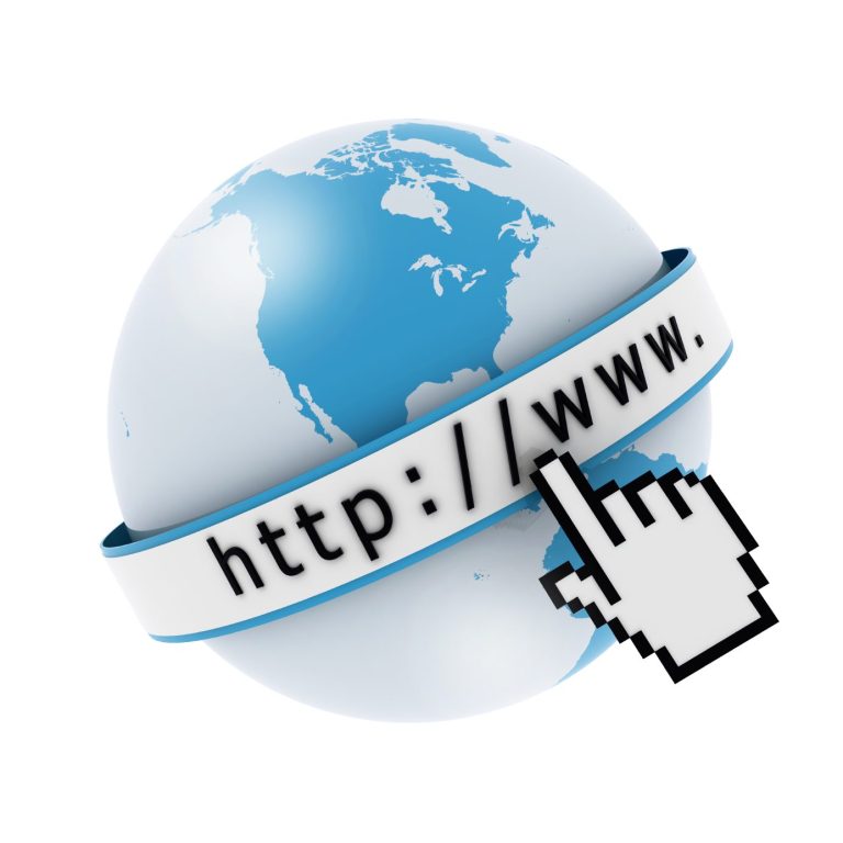 Globus mit einem Cursor, der auf eine URL zeigt.