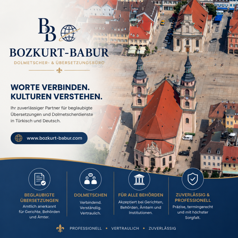 Beglaubigte Übersetzung Türkisch ⇔ Deutsch in Ludwigsburg – Amtsgericht und Behördenumfeld