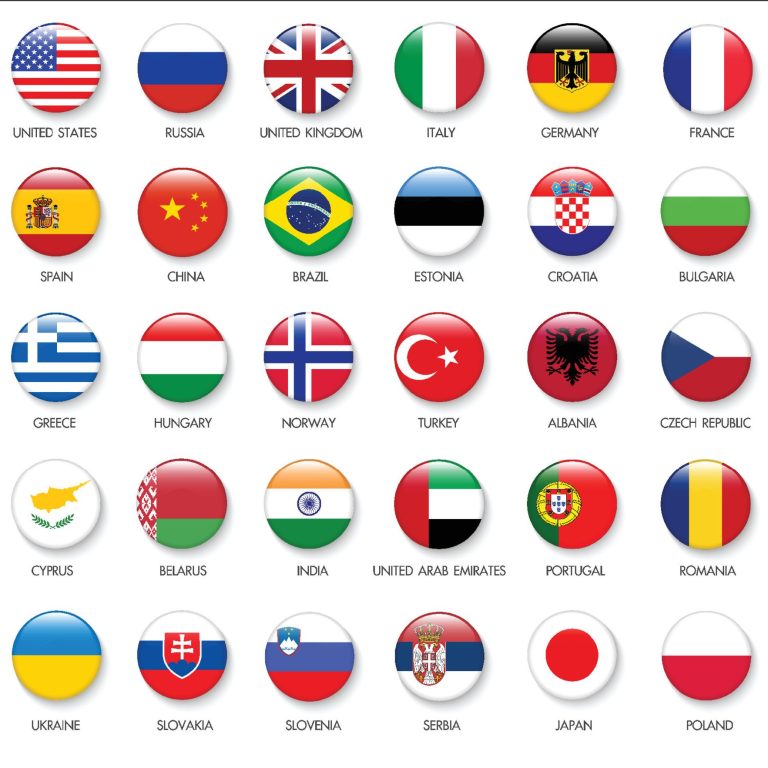 Länderflaggen im Button-Stil – Symbol für internationale Übersetzungen in über 30 Sprachen