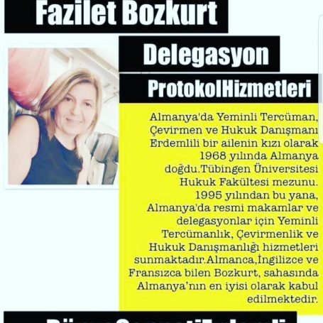 Frau Fazilet Bozkurt, Delegation Protokoll, kurze Biografie und Kontaktinformationen.
