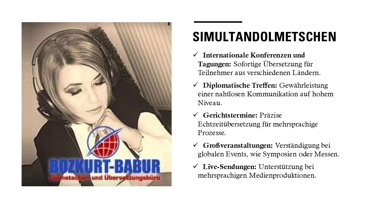 Frau mit Kopfhörern, die an einem Simultanübersetzungsprojekt arbeitet.