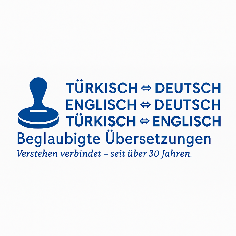 Logo für beglaubigte Übersetzungen in Türkisch, Deutsch und Englisch.