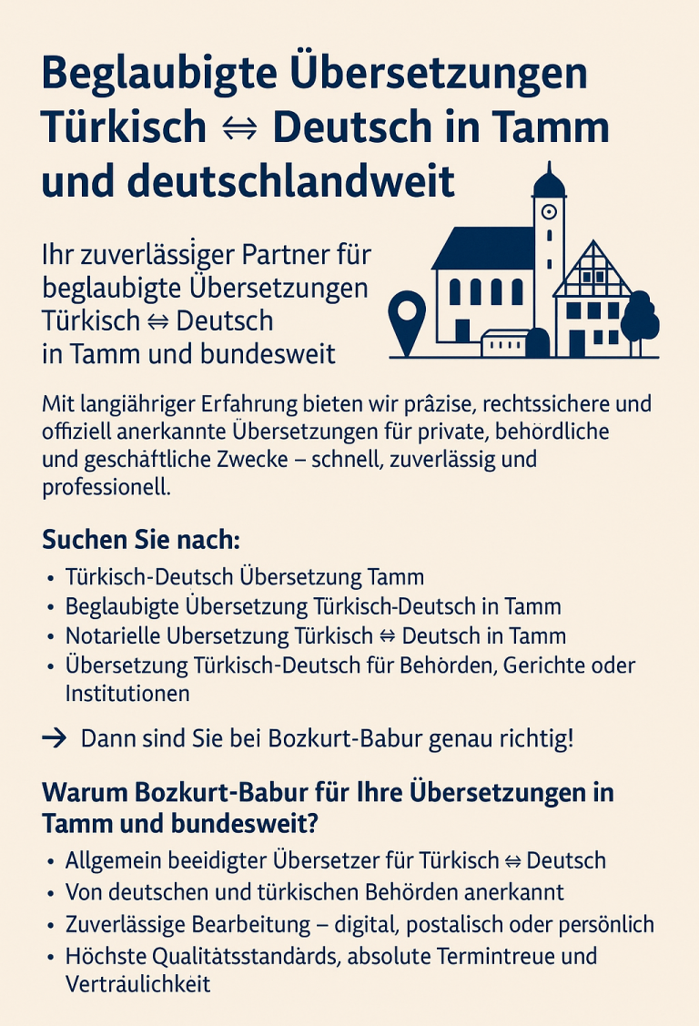 Übersetzungsdienst Türkisch–Deutsch in Tamm – Bozkurt Babur