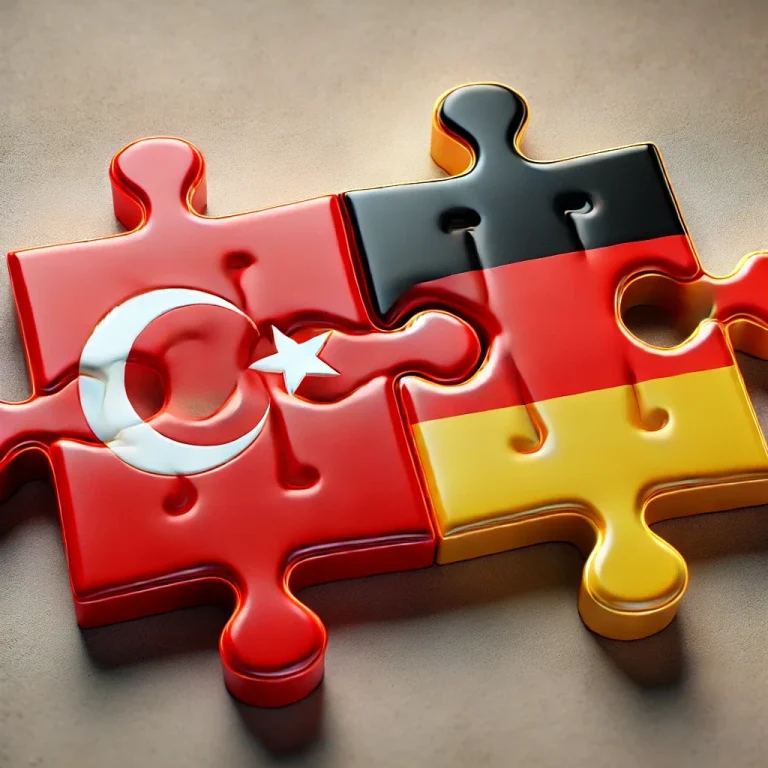 Türkische und deutsche Puzzlestücke, die zusammengefügt sind.